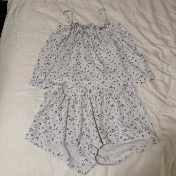 Lake Pajamas Pima Cotton Ruffle Shorts Set French Blue Floral Pajama Set Size M - Picture 12 of 17